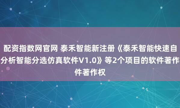 配资指数网官网 泰禾智能新注册《泰禾智能快速自动分析智能分选仿真软件V1.0》等2个项目的软件著作权